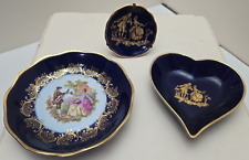 Vintage Lot Of 3 Limoges France Cobalt Blue/Gold Trim Dishes French Romantic picture