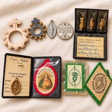 Vintage Catholic Devotional Lot Medals Scapulars Finger Rosaries 1940s–60s picture