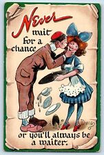 Dwig Raphael Tuck Signed Postcard Never Wait For A Chance Kissing Romance c1910s picture