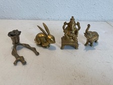 Lot of 4 Vintage Brass Bronze Ganesh Bunny Candlesticks Figurines Decor USSR picture