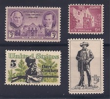 TEXAS: ALAMO, DAVY CROCKETT, SAM HOUSTON - SET OF 4 U.S. STAMPS - MINT CONDITION picture