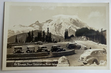 c1930s RPPC Mt Rainier from Observation Point WA Postcard Old Cars Ellis picture
