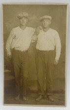 VTG B&W RPPC Two Men Affectionate  Dressed like Twins Newsboy Hat Postcard picture
