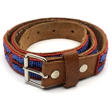 MAASAI Kenyan Hand Beaded Red, Blue & Black Leather Belt picture