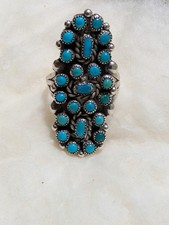 Vintage Zuni Petite Point turquoise sterling Silver ring sz 5.75 Cluster  picture