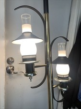 Vintage 1970’s Black & Brass 2 Light Tension Pole Lamp picture