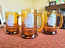 Set of 3 VTG Amber Glass Beer Mugs The Hungry Fisherman Resturant Knoxville, TN picture