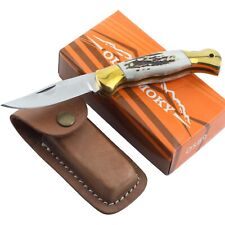 Ole Smoky Stag Lockback Folding Knife Clip Point Blade Leather Sheath picture