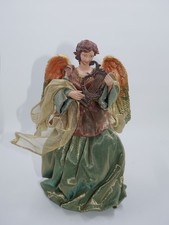 Classic Victorian Christmas Tree Angel Topper w/ Harp Figurine Decorative picture