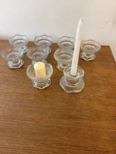 9 Reversible Vintage Anchor Hocking Candle Stax Pebble Glass Candle Holders USA picture