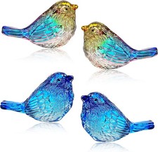 HDCRYSTALGIFTS Set 4 Crystal Bird Figurines - 3'' Art Glass Animals Sculptures G picture