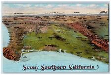 c1910's Map With Label Beaches Mountains Sunny Southern California CA Postcard picture