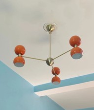 Mid-Century 3-Arm Brass Sputnik Chandelier – Adjustable Orange Ceiling Fixture picture