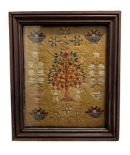 Early 1800s ADAM & EVE Schoolgirl Antique Needlework Sampler Folk Art Primitive picture