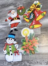 Vintage 1977 Beistle Christmas cutouts- snowman, candle, bells, Santa-set of 4 picture