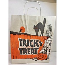 Vintage Trick Or Treat Bag NOS Volm Bag Company USA Black Cat  Halloween Large R picture