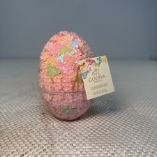 Godiva Trinket Box Lined Egg Pink Beads Sequins Butterflies Easter 5