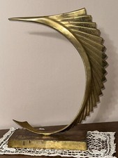 vintage mid century modern MCM brass swordfish marlin sculpture statute 17
