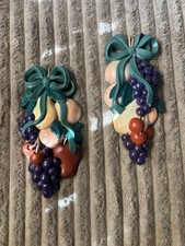 1995 Vintage Home Interiors Pair of Burwood Fruit Wall Packs Plaques picture