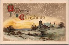 Vintage 1910s MERRY CHRISTMAS Embossed Postcard River / Town View / Winsch Back picture