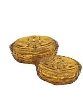 Vtg Amber Glass Trinket Dish With Lid Set Of 2 picture