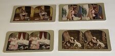 Vintage Lot (4) Printed Stereoview Cards; Repairs, Fight, Masquerade, Hunters￼ picture