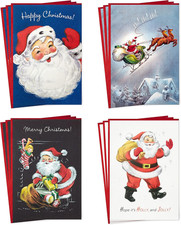Hallmark Boxed Christmas Cards, Vintage Santa Claus 4 Designs, 12 Cards and picture