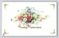 STECHER Litho Flower Bouquet Basket Pastel Series 442E Hearty Greetings Postcard picture
