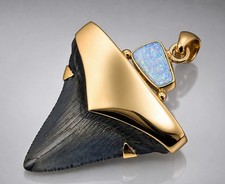 Fossil Shark Tooth Pendant – Megalodon Tooth with 24 K Gold Over Sterling Silver picture