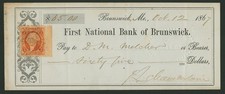 JOSHUA LAWRENCE CHAMBERLAIN - AUTOGRAPHED SIGNED CHECK 10/12/1867 picture