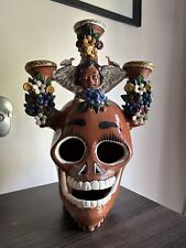 Vintage Margarita De La Cruz Capula Mich Mexico Pottery Skull Candelabra picture