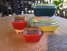 VTG PYREX 1940s Primary Colors Refrigerator Dishes 8pc SET W Lids COMPLETE MINTY picture
