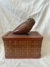 Vintage Shanghai Handicrafts Chinese Wicker Bamboo Owl Box picture