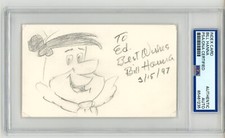 William (Bill) Hanna ~ Signed & Drawn The Flintstone Sketch Index Card ~ PSA DNA picture