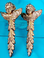 TWO ANTIQUE-INSPIRED METALLIC GOLD ORNATE CHERUB CHRISTMAS ORNAMENTS PLASTIC 9