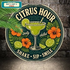 Citrus Cocktail Lemon Lime Recipe Handwriting Summer Beverage Round Metal Sign picture