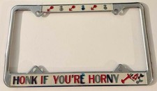 Vintage Honk If You're Horny Booster License Plate Frame Rat Rod Muscle Car picture