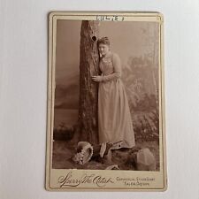 Antique Cabinet Card Photograph Beautiful Young Woman Hugging Prop Tree Salem OR picture