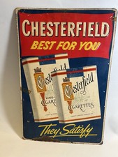 Antique Sign Chesterfield Cigarettes 1950s Metal Tobacco Sign 1950's Embossed picture