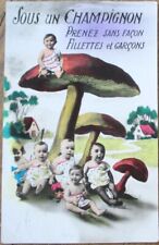 Multiple Baby 1941 Realphoto French Fantasy Postcard, Babies Mushroom Champignon picture