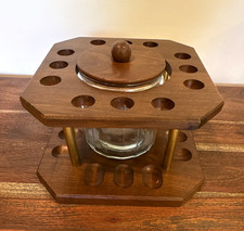 Vintage, MCM, Walnut Wood & Brass 12-Pipe Display & Glass Pipe Tobacco Humidor picture