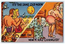 c1930's Couple Romance It's The Same Old Moon How It Has Changed Postcard picture