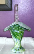 VINTAGE FENTON VASA MURRHINA AVERTINE BLUE GREEN 11