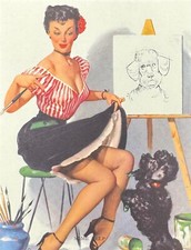 Original Vintage 1950s Gil Elvgren 5x4 Pin-Up Print Some Help, Beauty and Dog picture