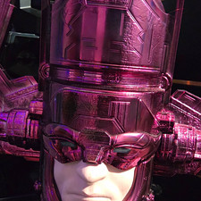 Galactus Marvel Figurine Plastic Purple & Silver Helmeted Head Close-Up picture