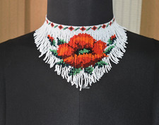 Huichol Indian Beaded Flower Necklace & Earrings Handmade Mexican Folk Art Boho picture