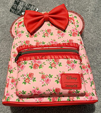 Loungefly Disney Minnie Mouse Pink Rose Floral Mini Backpack w/ Red Bow picture