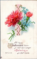 Postcard - Matthew 21:22 Embossed Flowers Whatsoever ye shall ask in prayer picture