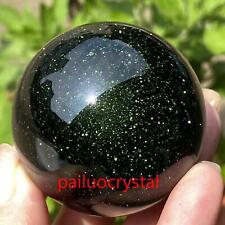 1pc Green Gold Sand Ball Quartz Crystal Sphere Reiki Healing Gem 55mm+ picture
