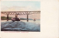 Postcard Passing Poughkeepsie Bridge Hudson River Steamship UDB Antique picture